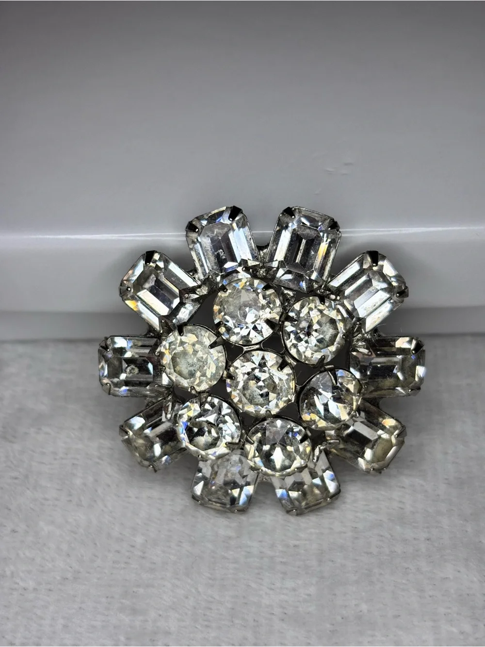 Vintage Signed WEISS Clear Rhinestone Emerald Cut Cluster Brooch
